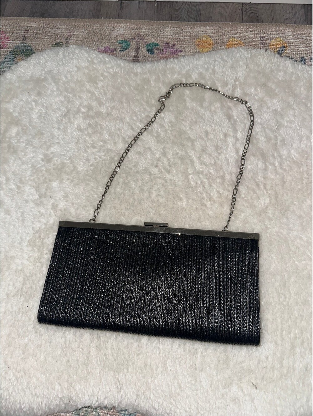 White House Black Market Black Beaded Evening Clutch with Chain Strap - Picture 4 of 5